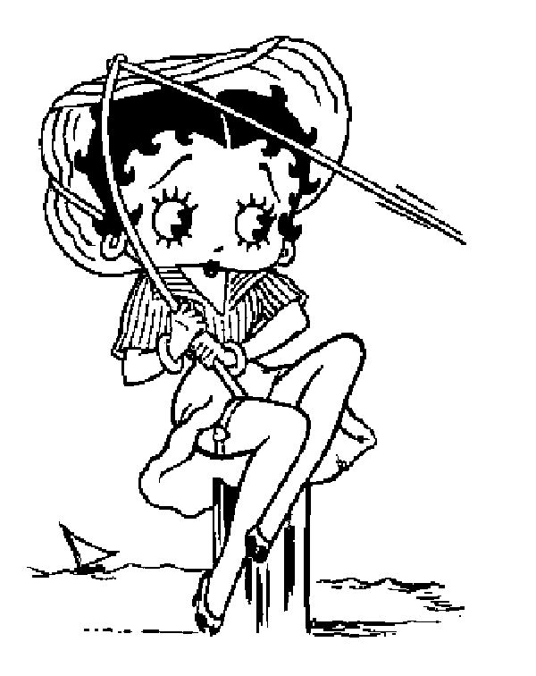 coloriage betty boop a la peche